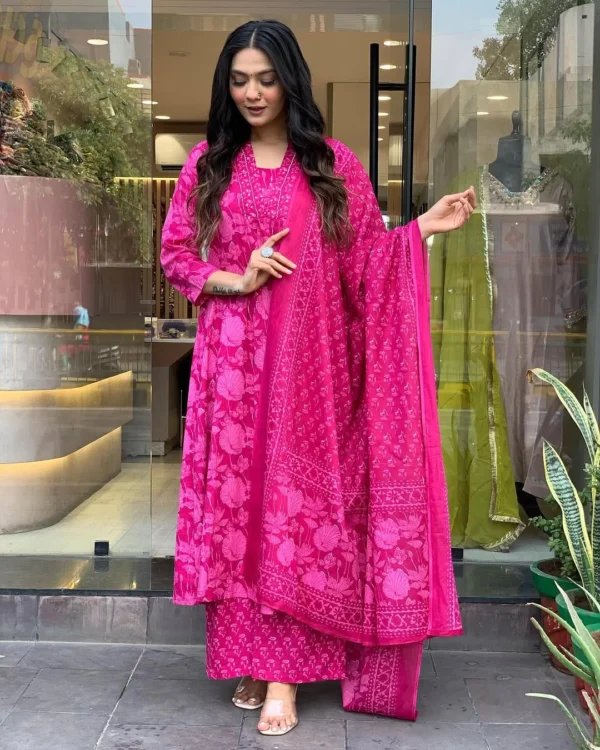 Pink Cotton Anarkali Suit​ Set