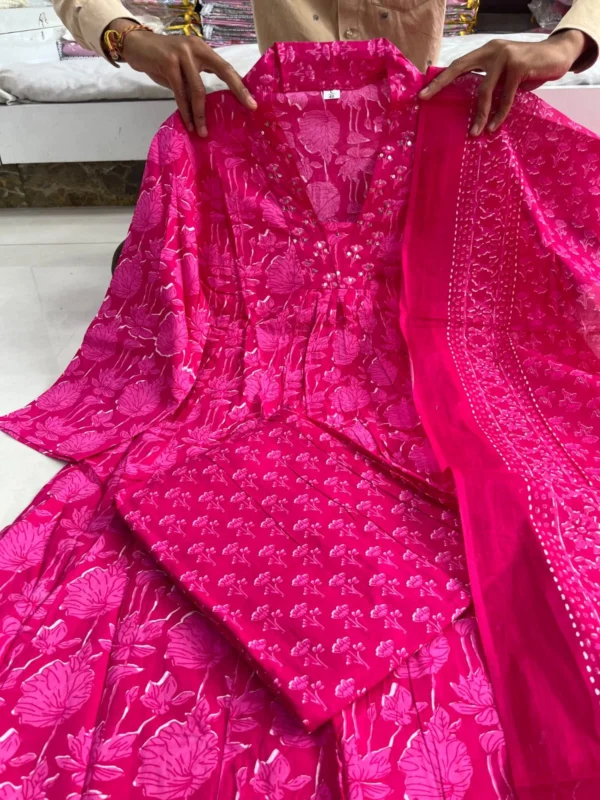 Pink Cotton Anarkali Suit​ Set