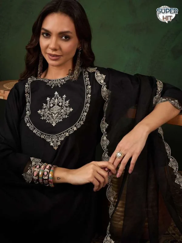 Black Party Wear Silk Suit Set