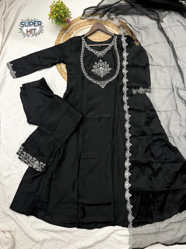Black Party Wear Silk Suit Set