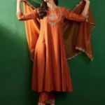 Orange Silk Kurti Pant Dupatta Set
