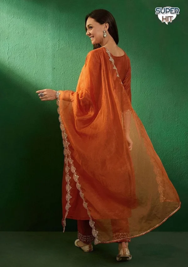 Orange Silk Kurti Pant Dupatta Set