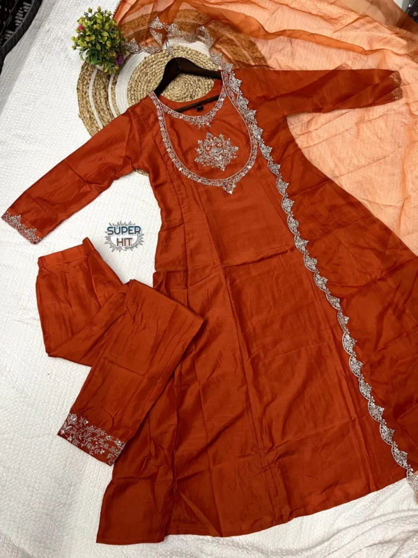 Orange Silk Kurti Pant Dupatta Set