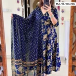 Printed Cotton Blue Kurti Pant Dupatta Set