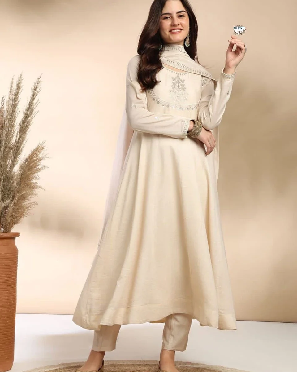 Party Wear White Silk Suit Set