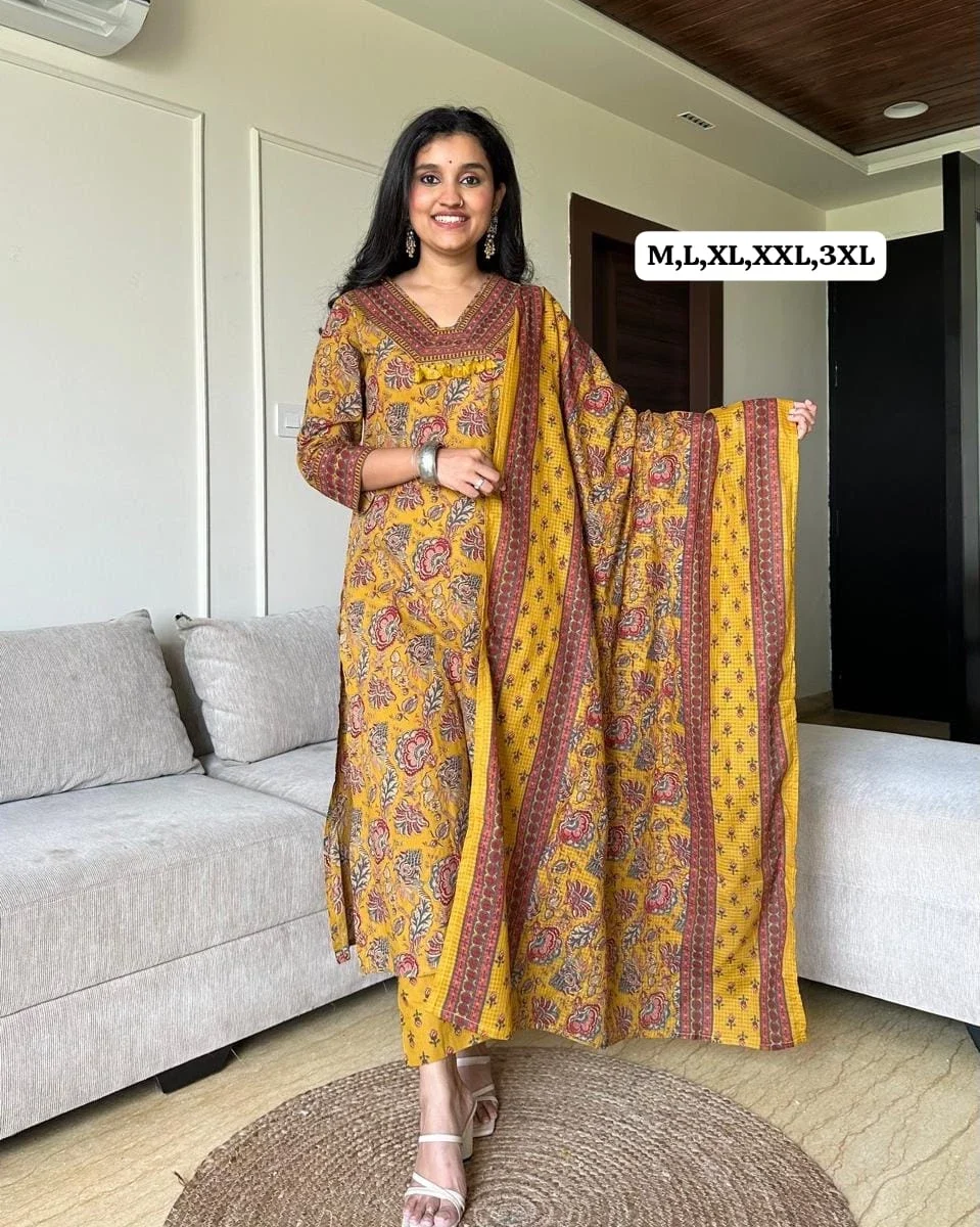 Cotton Suit With Cotton Dupatta Set