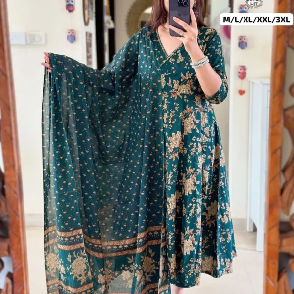 Cotton Flared Anarkali Suit Set