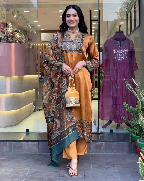 Party Wear Chinon Silk Suit Set