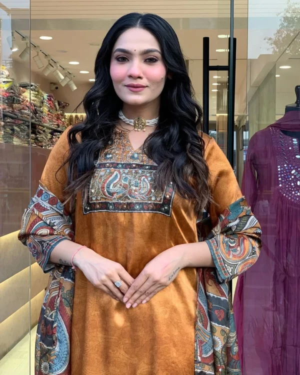 Party Wear Chinon Silk Suit Set