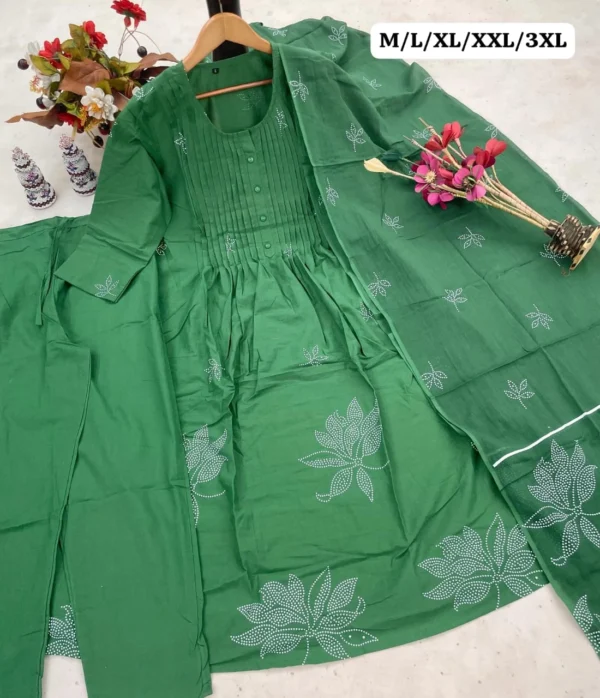 Green Cotton Sanganeri Print Anarkali Suit Set