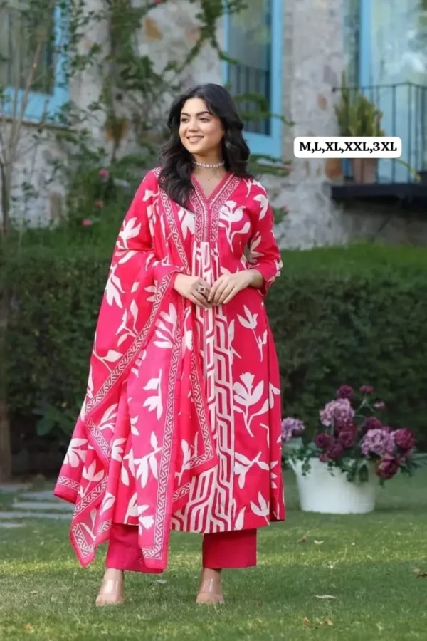 Floral Sanganeri Printed Cotton Suit Set