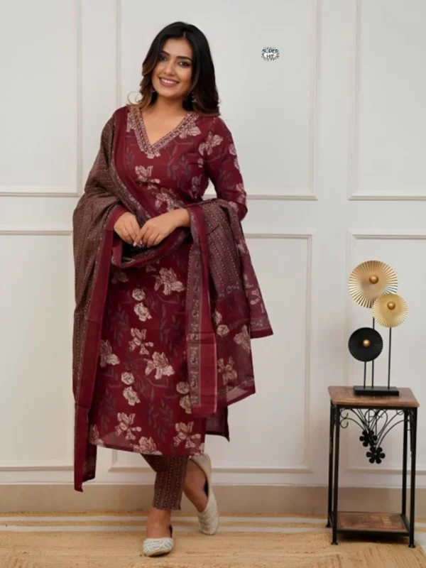 Printed Cotton Suit Set With Dupatta
