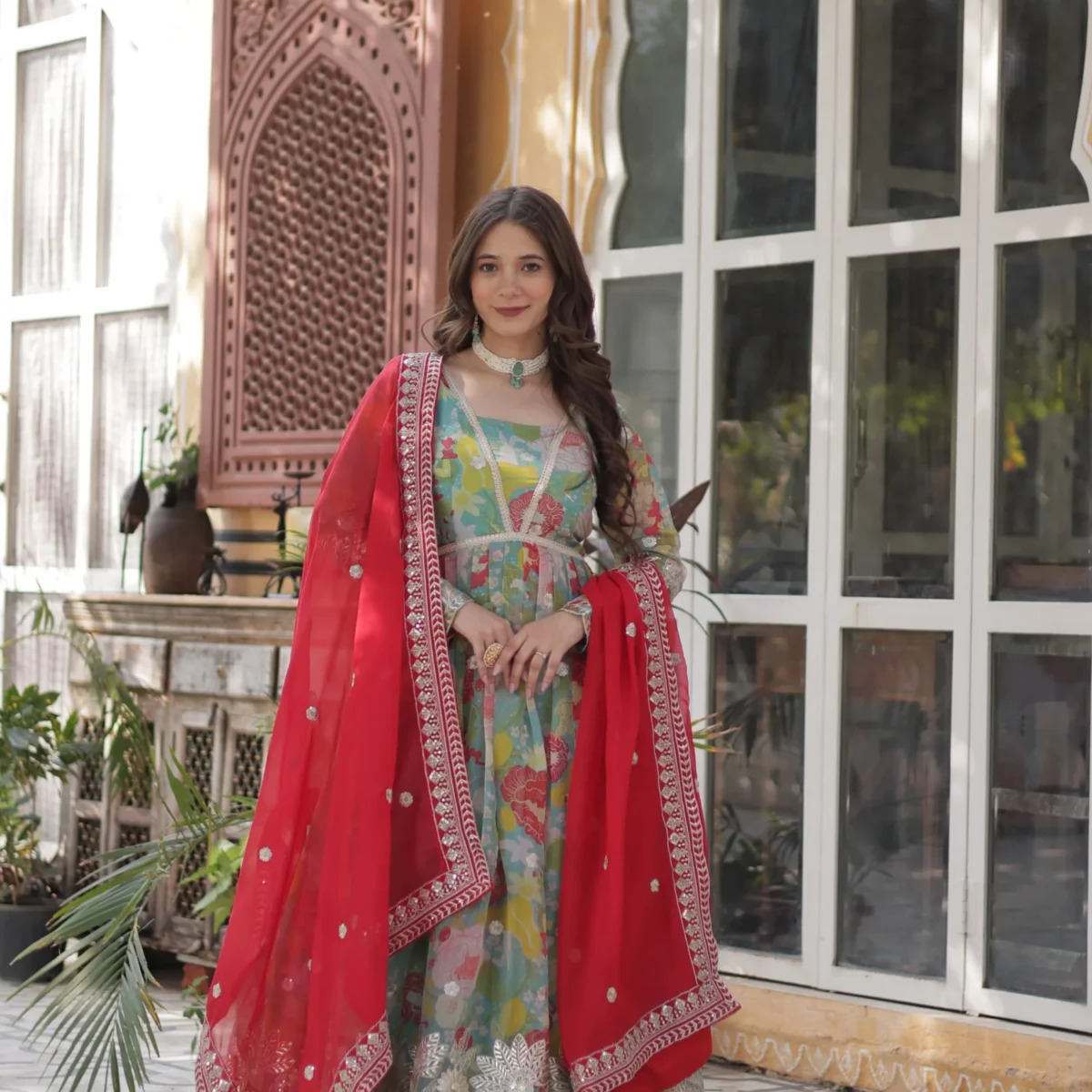 Multicolored Silk Party Wear Salwar Suit Set
