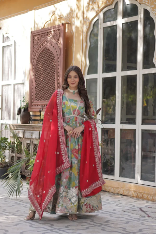 Multicolored Silk Party Wear Salwar Suit Set