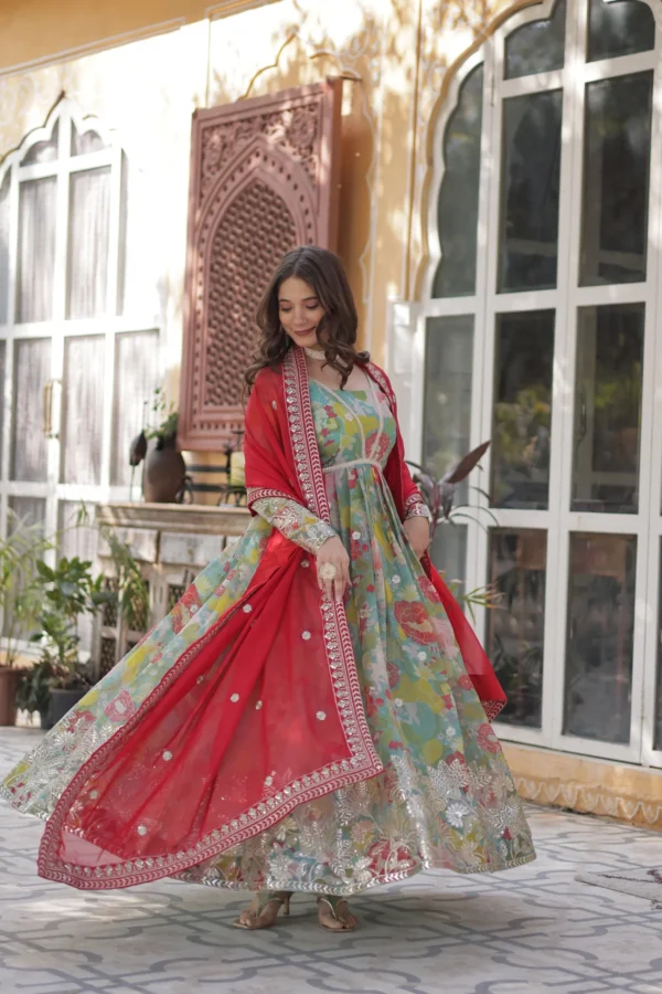 Multicolored Silk Party Wear Salwar Suit Set
