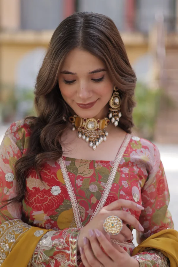 Multicolored Flared Suit Set For Party Wear