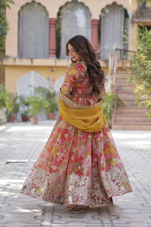 Multicolored Flared Suit Set For Party Wear