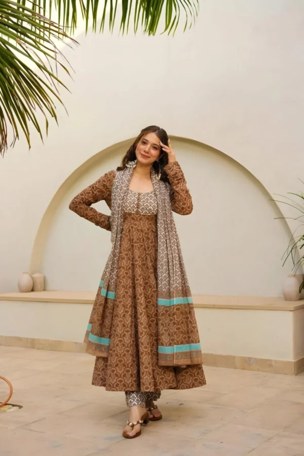 Muslin Digital Print Anarkali Suit Set