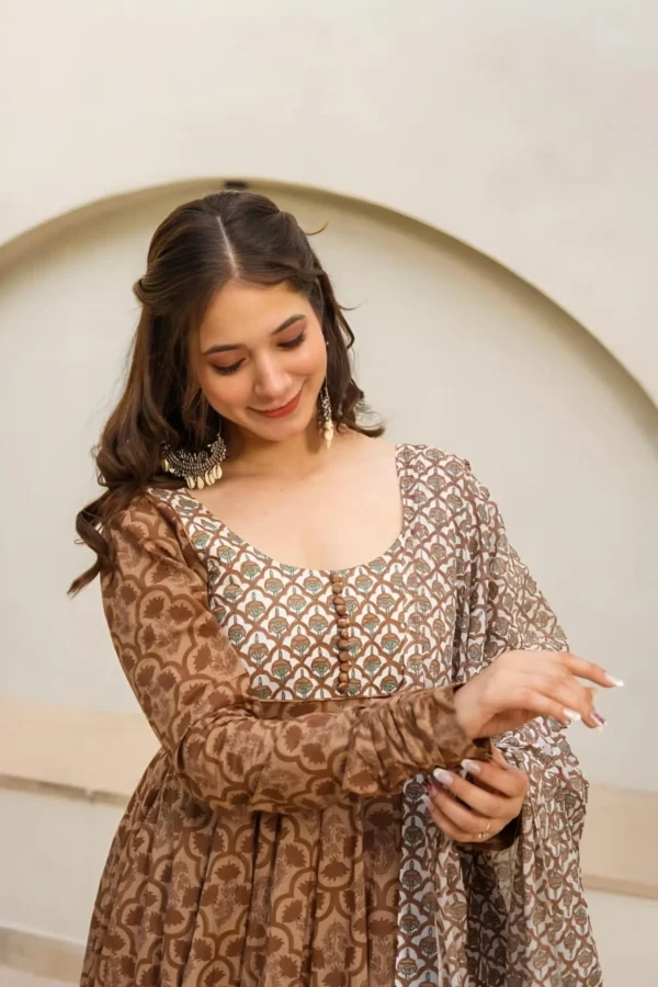 Muslin Digital Print Anarkali Suit Set