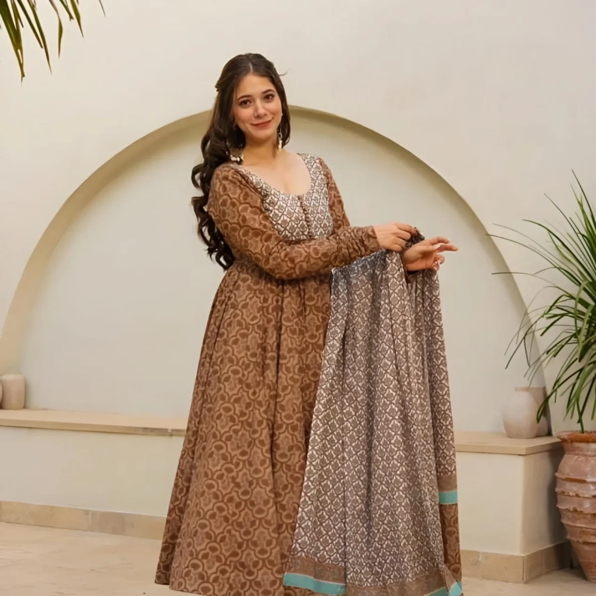 Muslin Digital Print Anarkali Suit Set