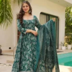 Flared Green Party Wear Suit Set