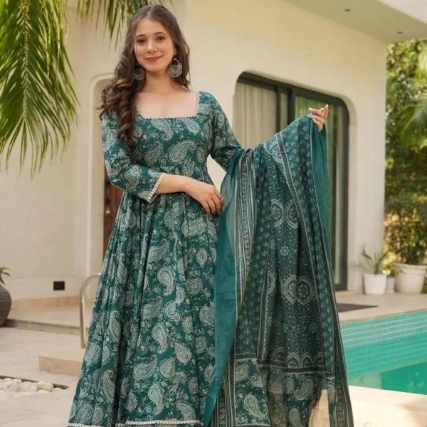 Flared Green Party Wear Suit Set