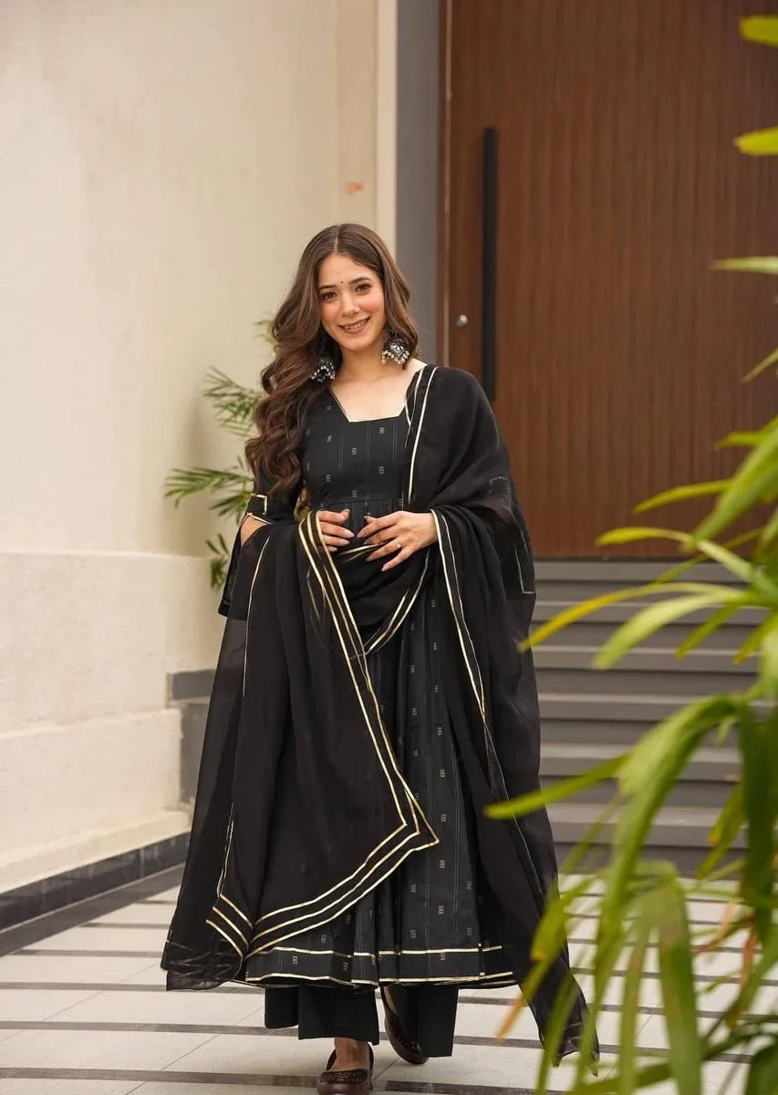 Black Party Wear Anarkali Suit Set