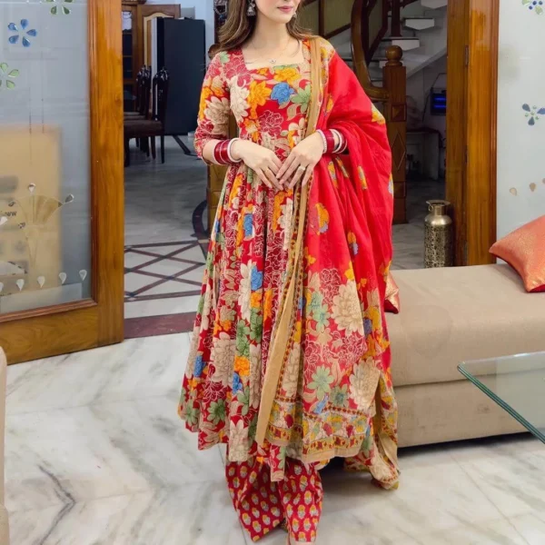 Multicolored Flared Party Wear Suit Set