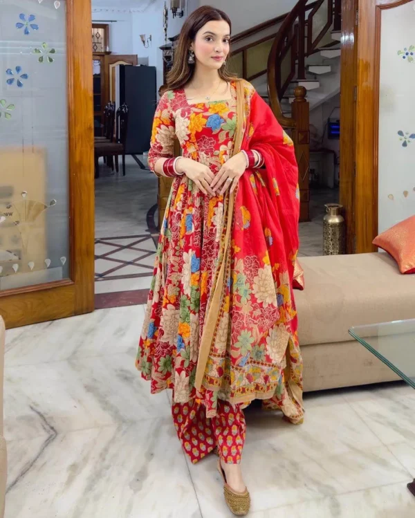 Multicolored Flared Party Wear Suit Set