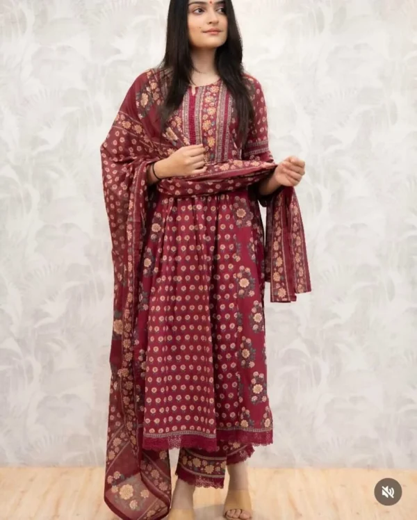 Dark Maroon Cotton Suit Set