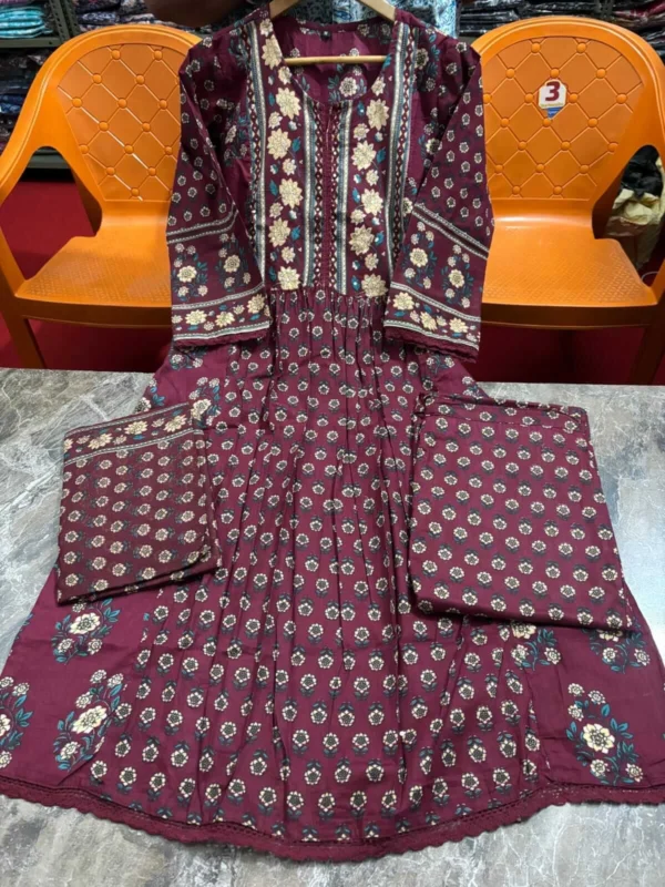 Dark Maroon Cotton Suit Set