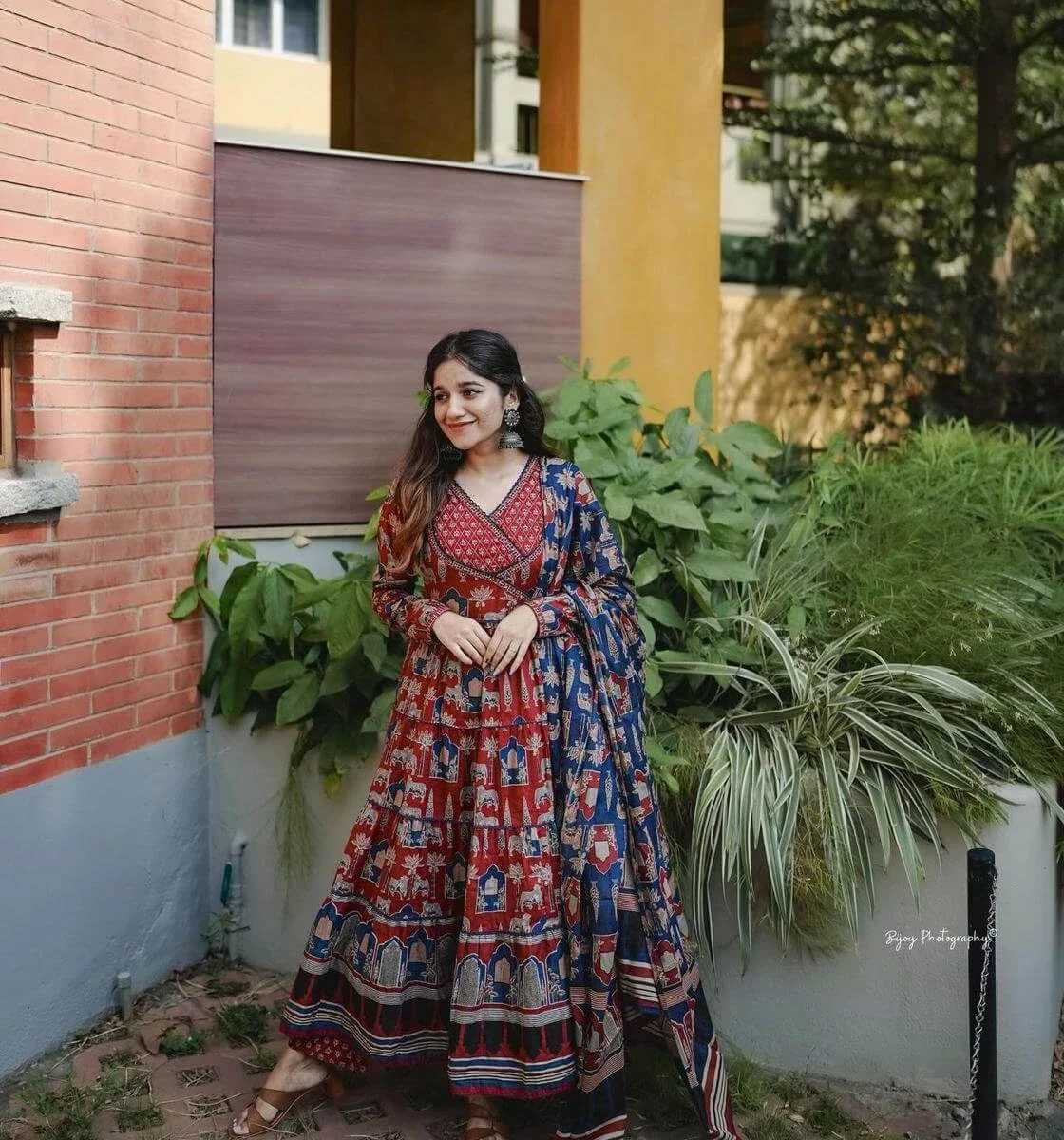 Cotton Anarkali Angrakha Style Suit Set​