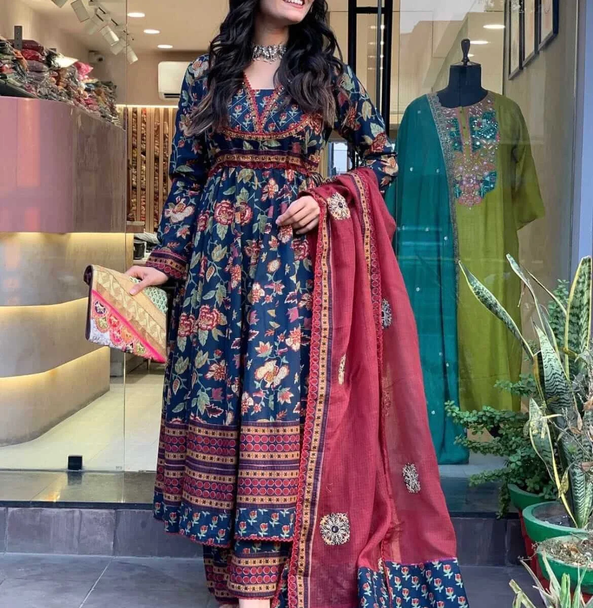 Floral Print Anarkali Suit Set