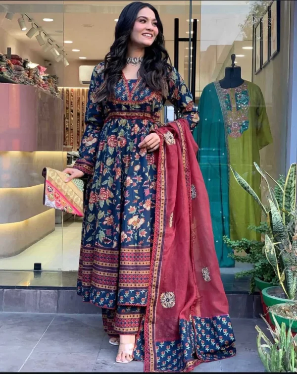 Floral Print Anarkali Suit Set