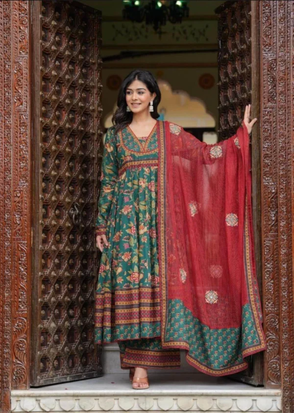 Cotton Women Flared Anarkali Suit Set