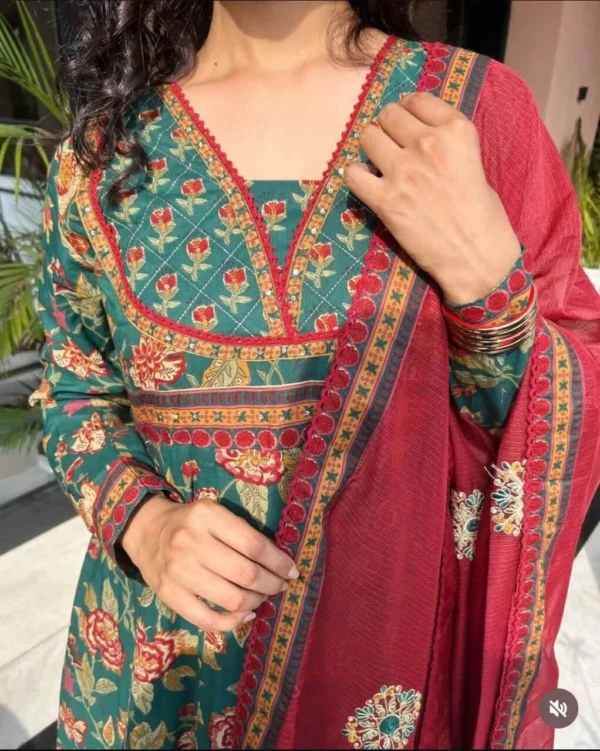 Cotton Women Flared Anarkali Suit Set