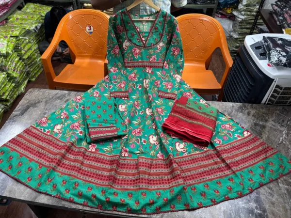Cotton Women Flared Anarkali Suit Set