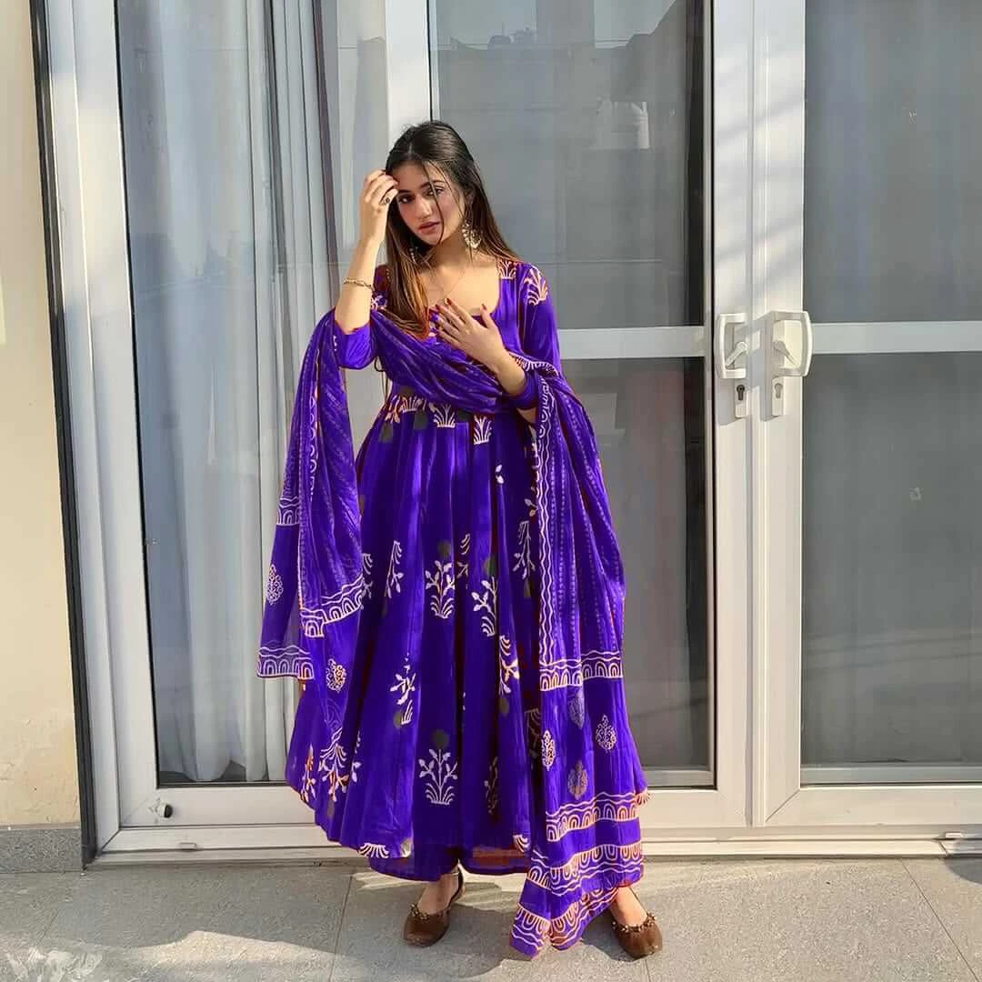 Cotton Full Flared Anarkali Suit Set​