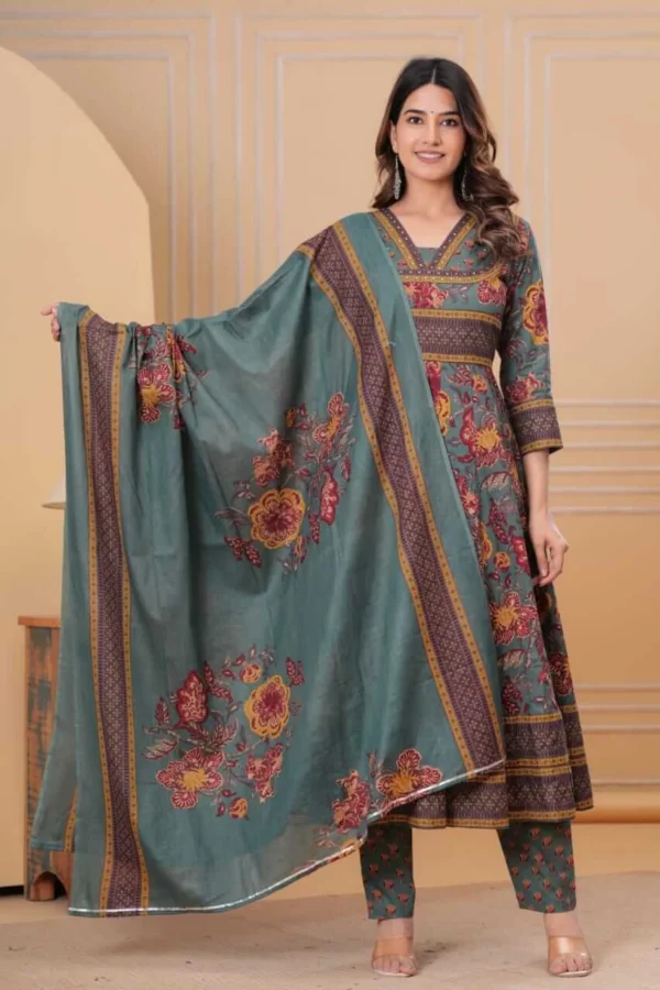 Cotton Ajrakh Printed Anarkali Suit Set​