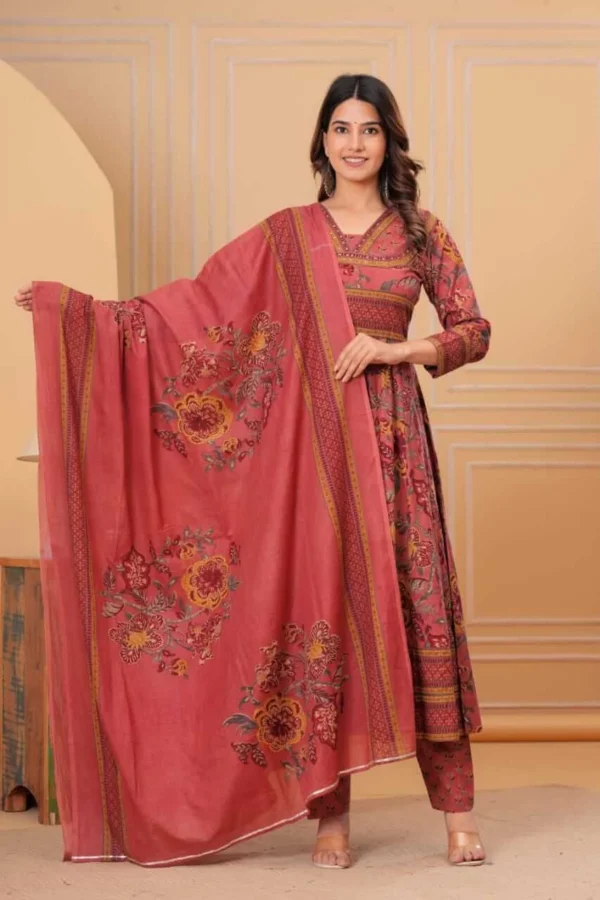 Flared Anarkali Cotton Suit Set