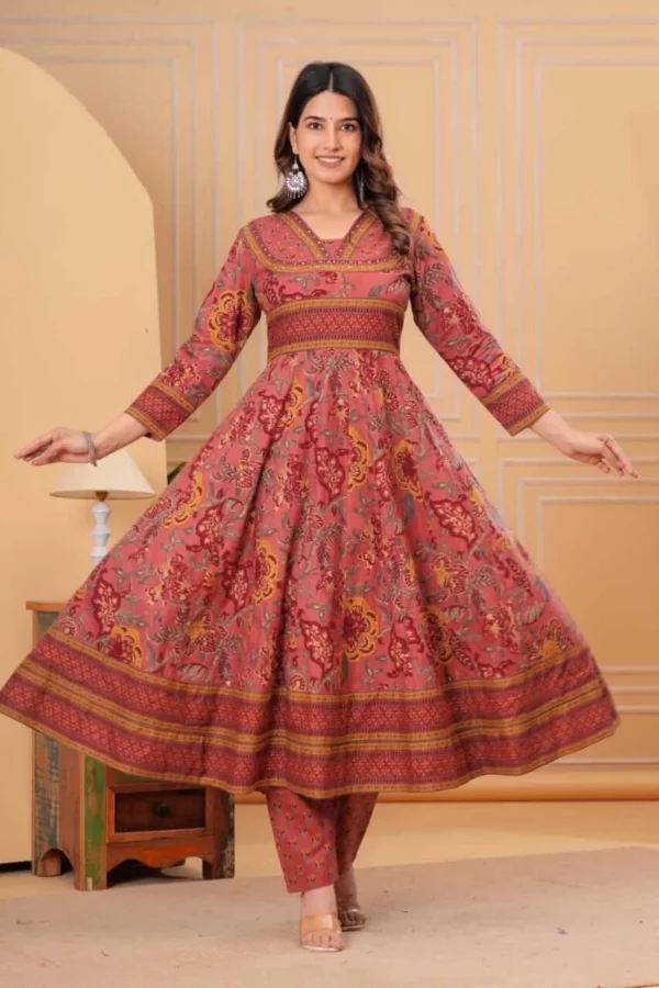 Flared Anarkali Cotton Suit Set
