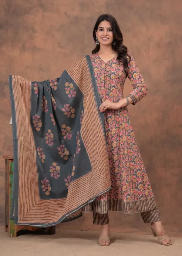 Anarkali Cotton Ajrakh Printed Suit Set