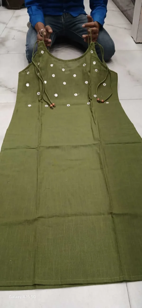 Green Cotton Sleeveless Kurti Pant Set
