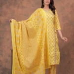 Yellow Printed Cotton Suit Set