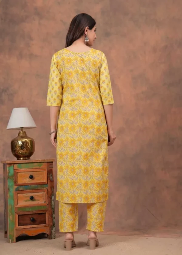 Yellow Printed Cotton Suit Set