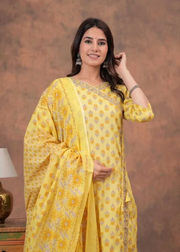 Yellow Printed Cotton Suit Set