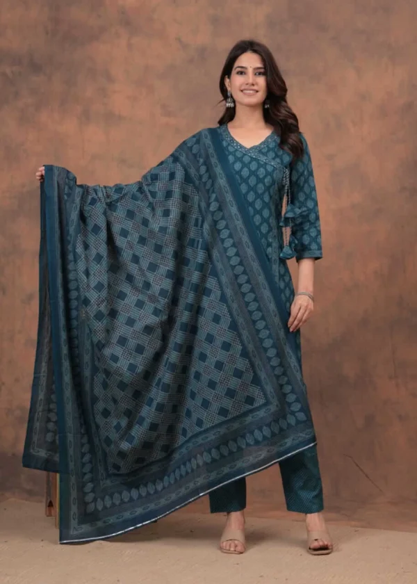 Cotton Floral Print Kurti Pant Dupatta Set