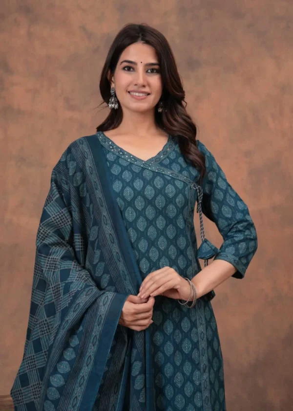 Cotton Floral Print Kurti Pant Dupatta Set