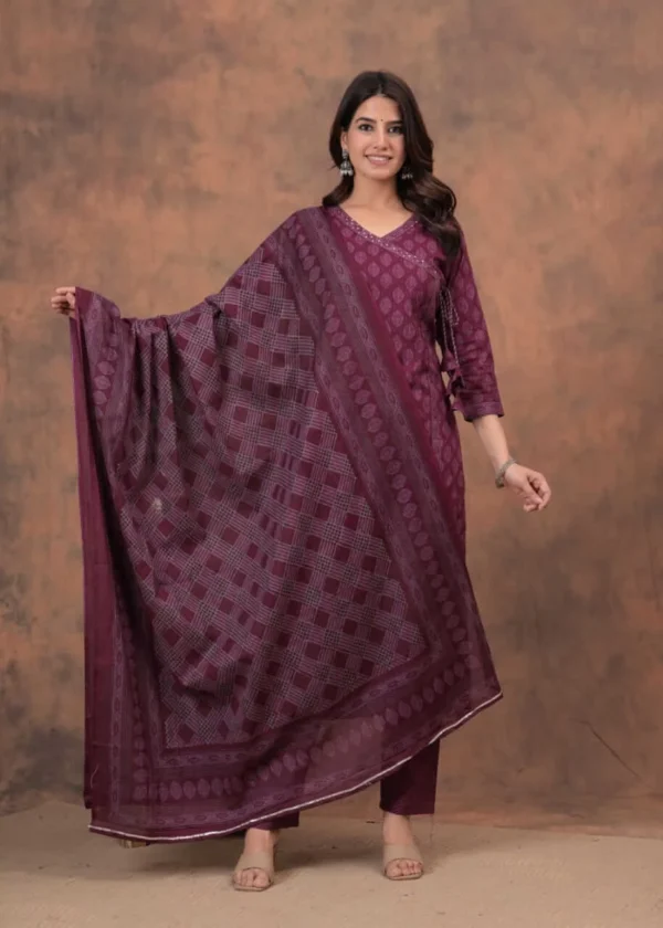 Printed Cotton Floral Kurti Pant Dupatta Set
