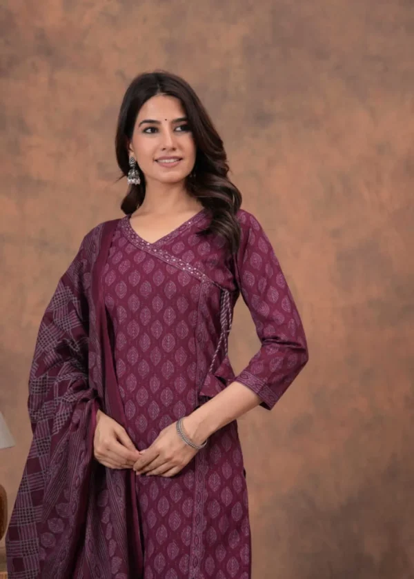 Printed Cotton Floral Kurti Pant Dupatta Set